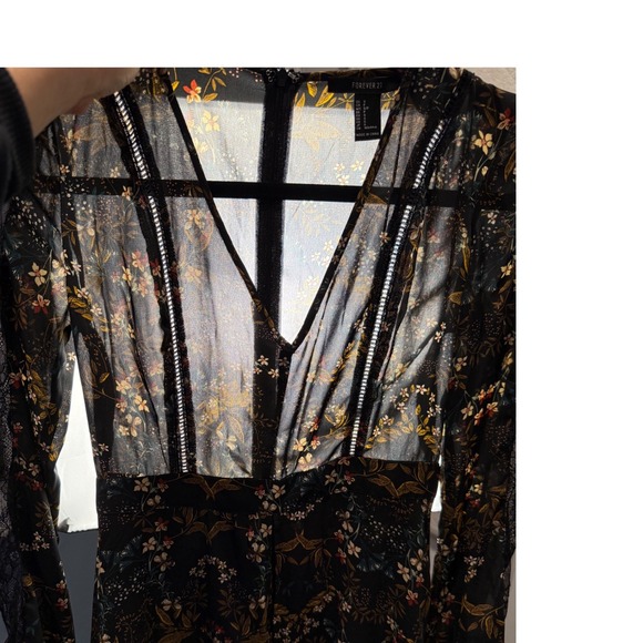 Fairy Whimsigoth S Sheer Black Floral Maxi Romper Dress Lace Ethereal Festival - Picture 5 of 11